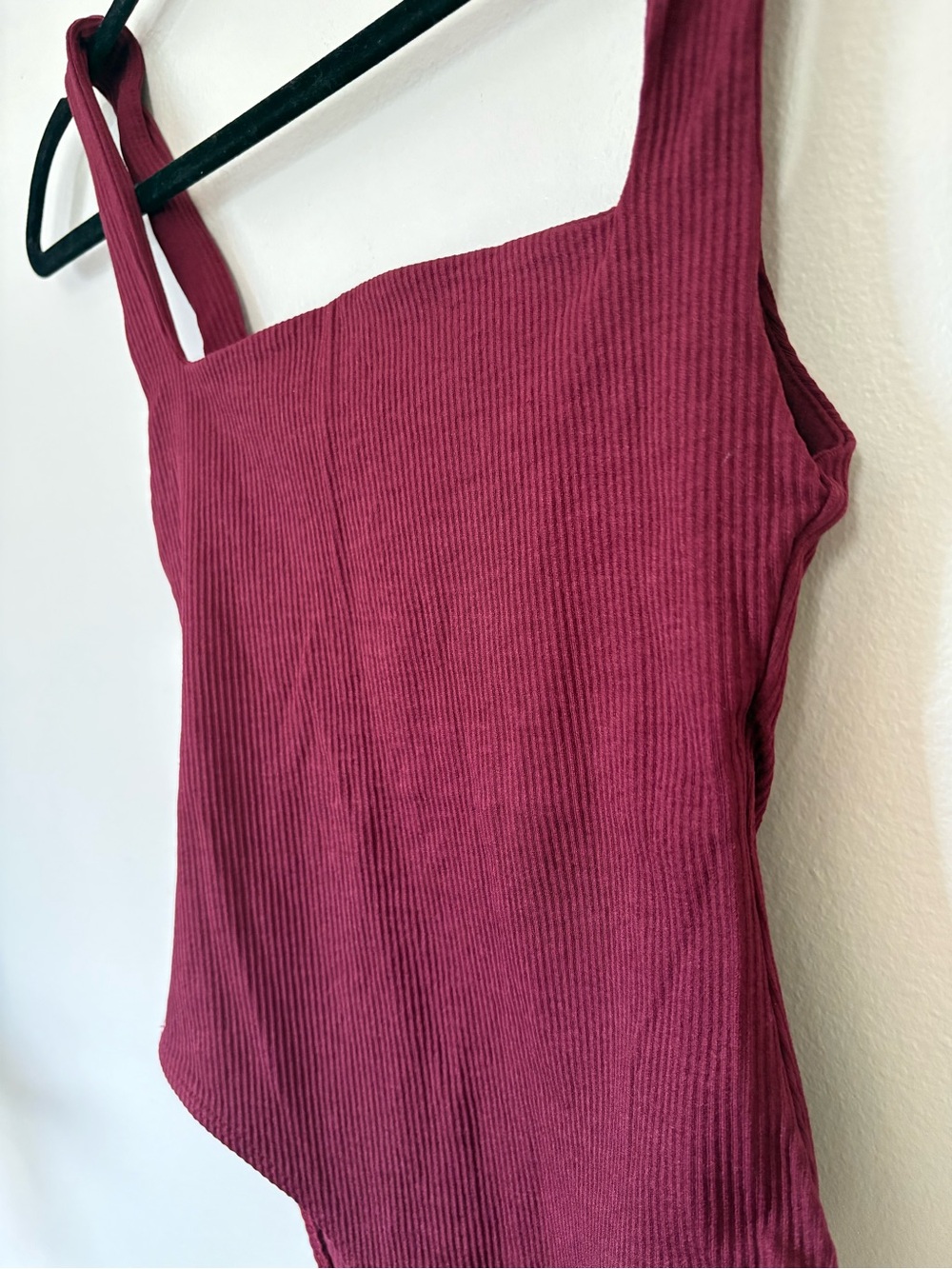 Zara Burgundy Ribbed Square Neck Bodysuit Size Medium - Picture 5 of 9